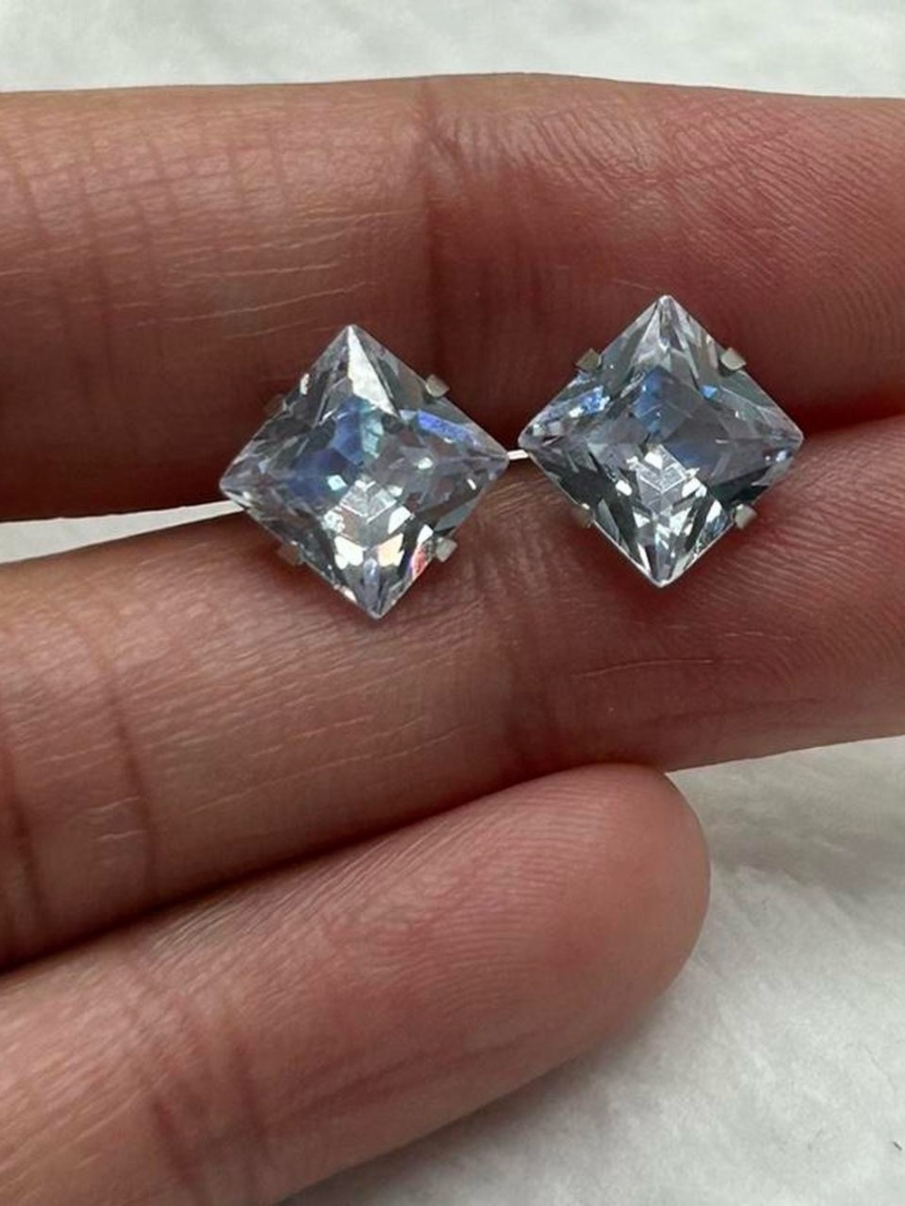 Classic Square Clear Crystal Stud Earrings - Women Jewelry